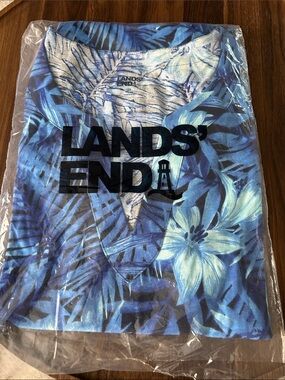 Lands' End Blue Tropical Floral V-Neck Swim cover up / dress